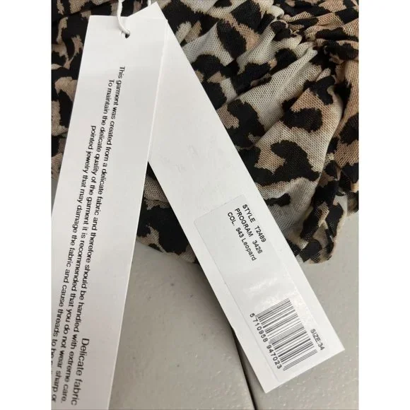 NEW NWT Ganni Leopard Shirred Skirt Animal Printed Mesh Short Stretch SZ US 2 34 - Picture 7 of 9